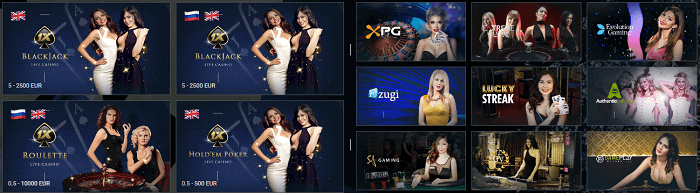 Image showing an example of all the live casino games that 1xBet offers