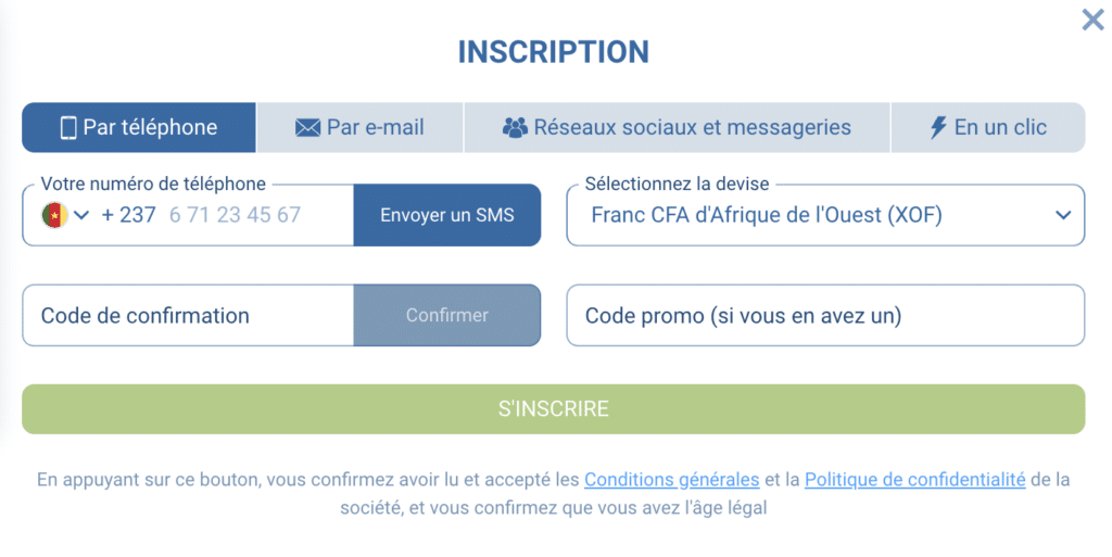 Inscription 1xBet - Etape 2 et 3