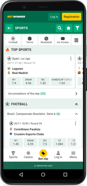 BetWinner mobile Interface Sport