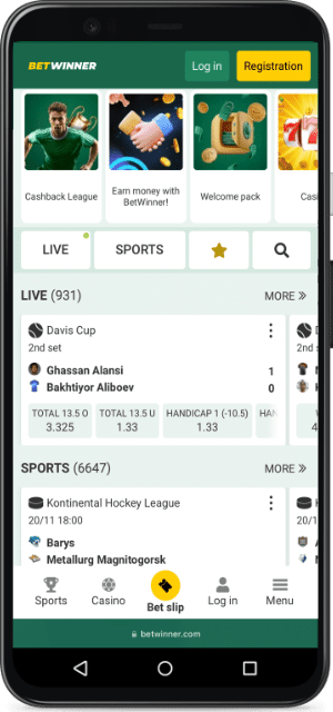 BetWinner mobile Interface Jeux