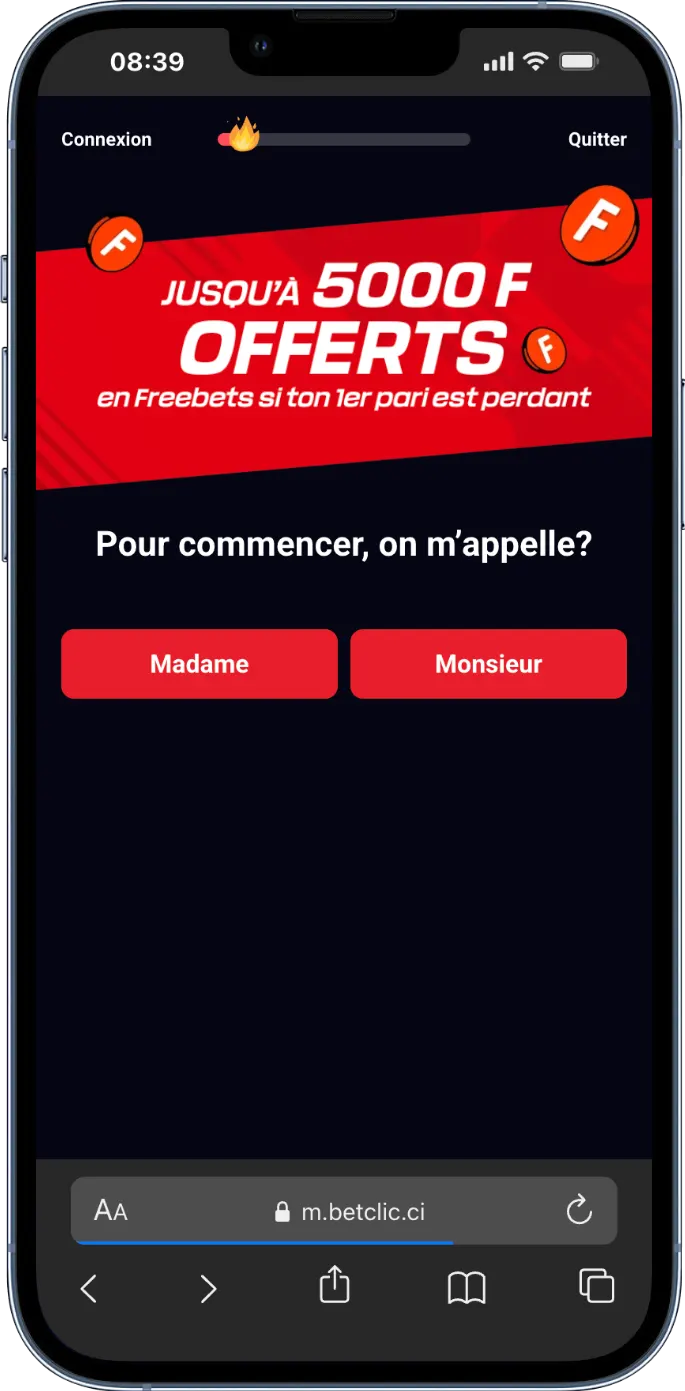 Inscription Betclic etape 1