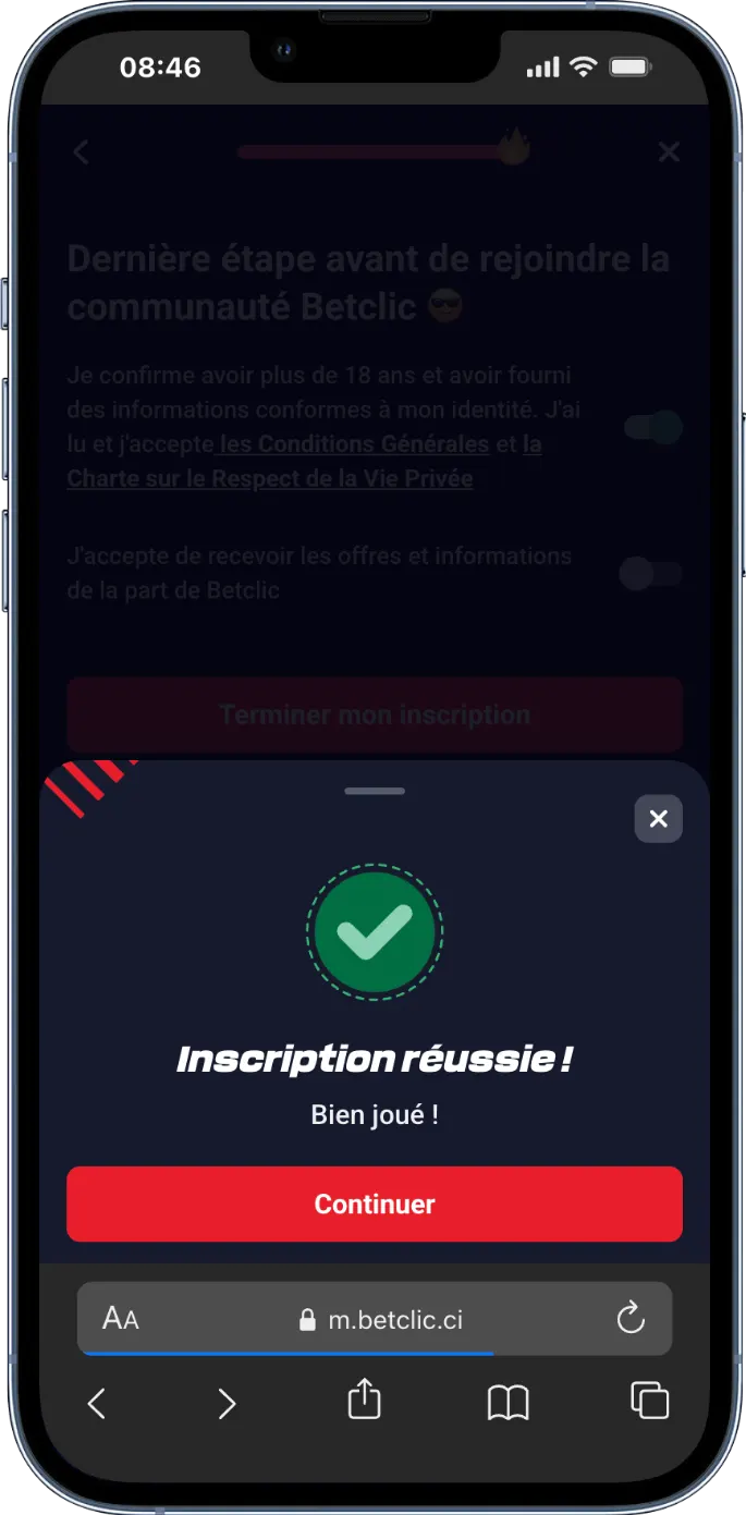 Inscription Betclic validation